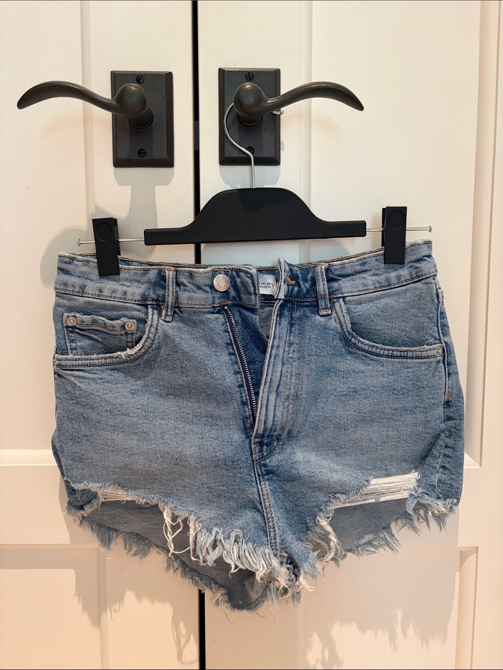 Zara Light Blue Distressed Denim Cutoff Shorts